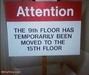 9th floor temporarly been moved to 15th floor